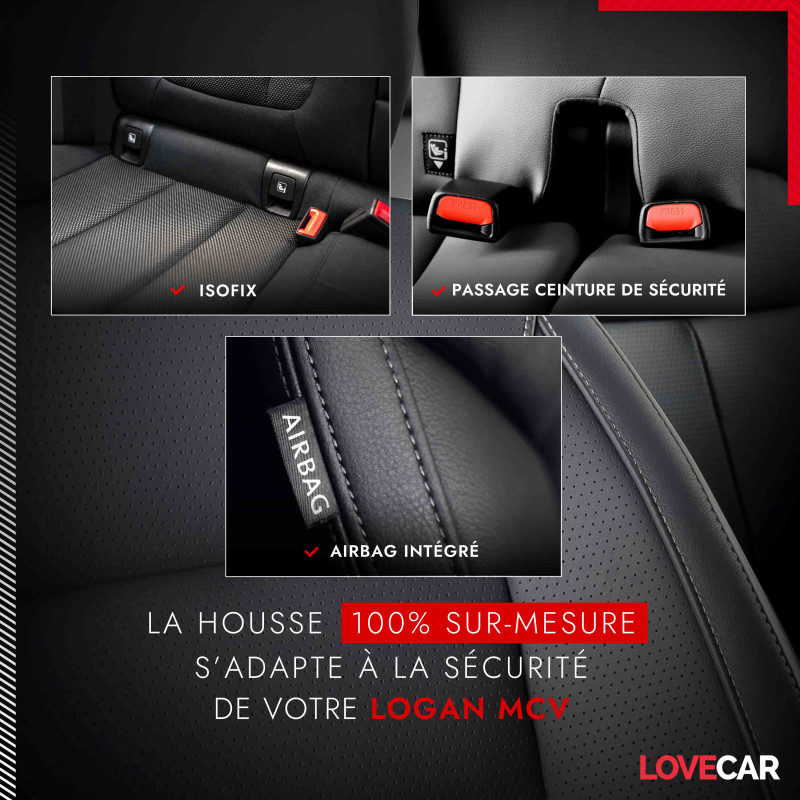 Housse siège auto Dacia LOGAN MCV - Compatible Airbag, Isofix - Lovecar