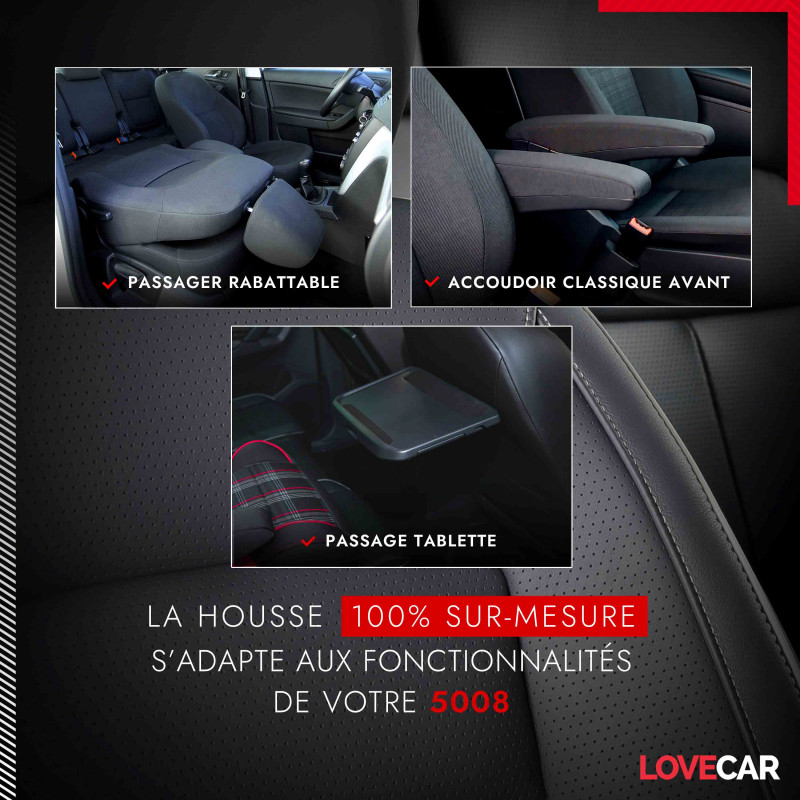 Housses de sièges pour Peugeot 5008 (modèle 2020) - Équipement auto