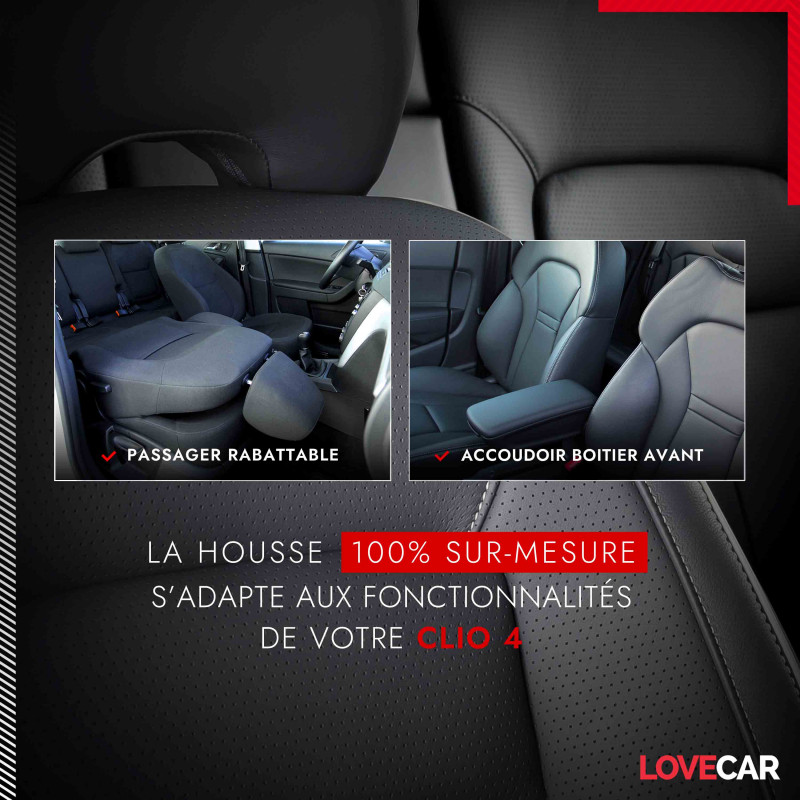 Housse siège auto Renault Clio 4 - Compatibilité Airbag, Isofix - Lovecar