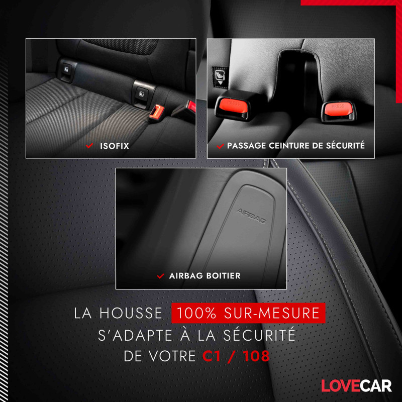 Housse siege auto Citroen C1 - Compatible Airbag et Isofix - Lovecar