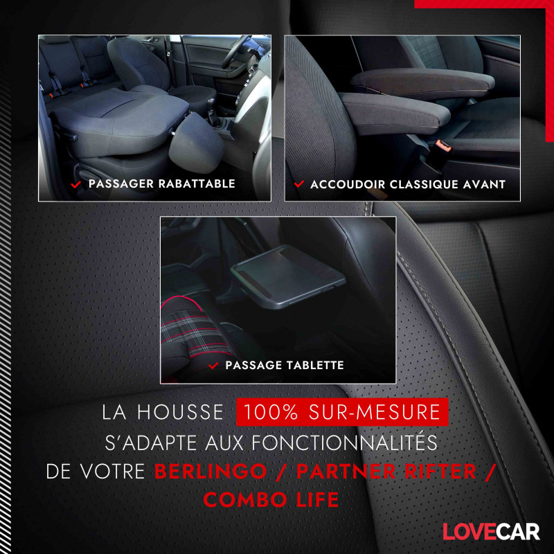 Housses de Siège pour Peugeot Partner Combi 5 places - 176 - Cdiscount Auto